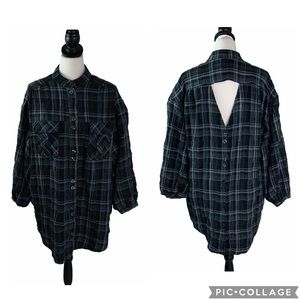 Barila Plaid Oversized Puffer Sleeves Tunic Shirt